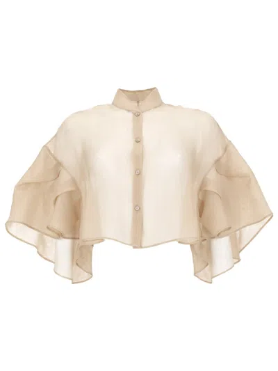 Max Mara Cappa Light Knit Silk Cropped Shirt For Women In Neutral