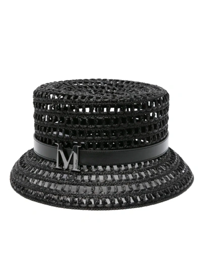 Max Mara Cappello Bucket In Rafia In Black