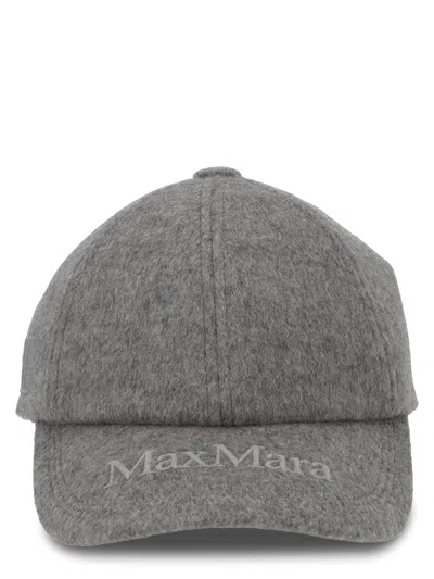 Max Mara Cappello Da Baseball In Cashmere Con Logo In Gray