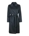 Max Mara Studio Belted Wool Coat In Blue