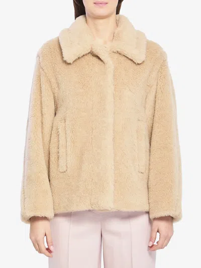 Max Mara Cropped Teddy Coat In Neutral