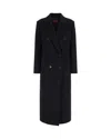 Max Mara Studio Double-breasted Virgin Wool Long Jacket In Black