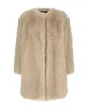 Max Mara Cappotto In Tessuto Effetto Faux Fur Beige In Neutral