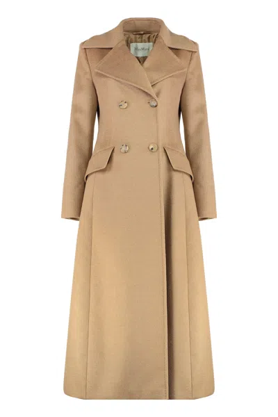 Max Mara Lepanto Long Double-breasted Coat In Brown