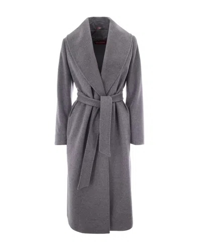 Max Mara Studio Loriana Belted Waist Coat In Gray