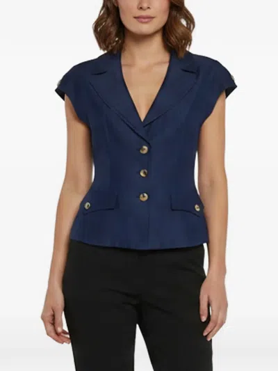 Pre-owned Max Mara Cap-sleeve Button-up Top In Blue