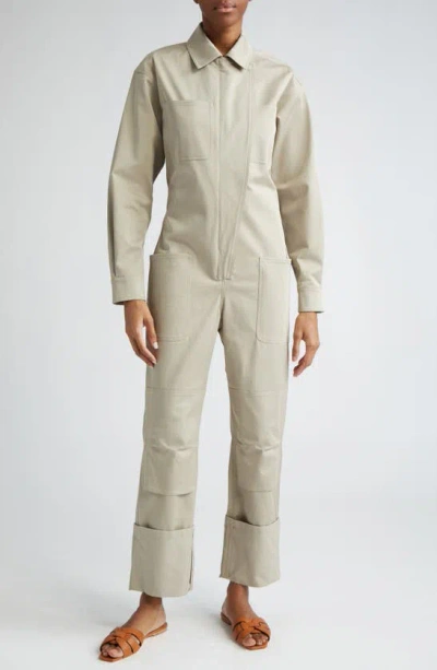 Max Mara Caraibi Stretch Cotton Workwear Jumpsuit In Sage Khaki
