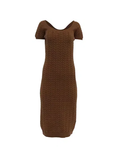 Pre-owned Max Mara Caramba Knitted Midi Dress In Brown