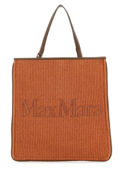 Max Mara Caramel Raffia Easybag Shopping Bag