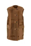 Max Mara Caramel Shearling Effige Sleeveless Coat In Brown