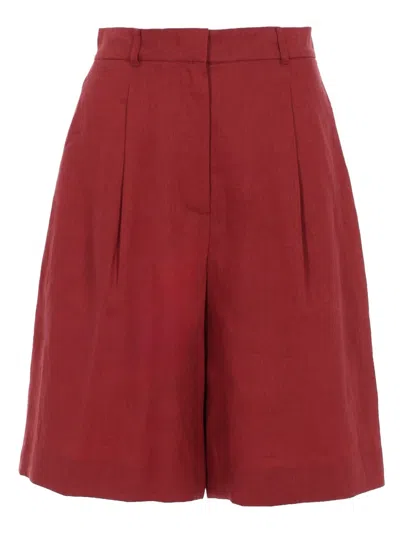 Max Mara Caravan Wide-leg Linen Shorts In Red