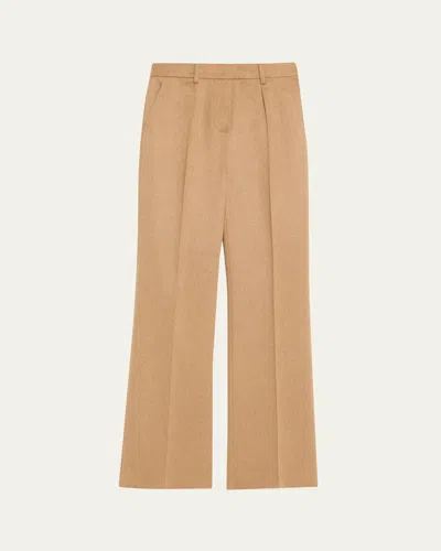 Max Mara Carbone Pleated Wool Straight-leg Trousers In Brown