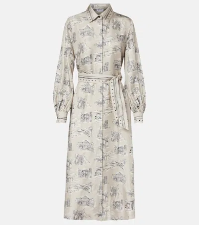 Max Mara Carbone Printed Silk Midi Dress In Sand