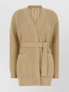 Max Mara Cardigan Belted Waist Wool Blend In Brown