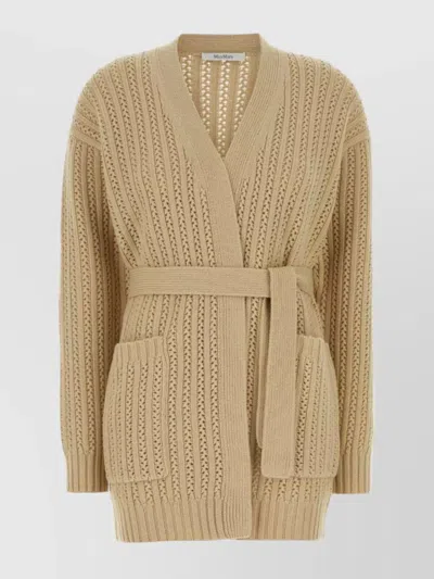Max Mara Cardigan Belted Waist Wool Blend In Brown