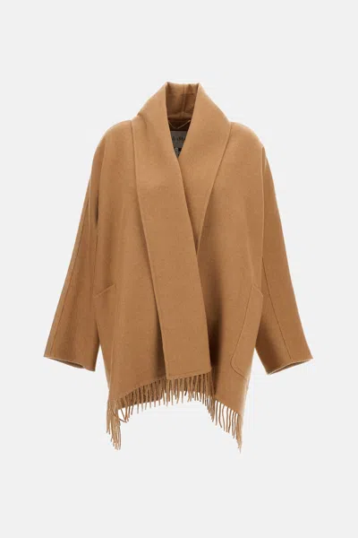 Max Mara Abilita Fringed Camel Hair Belted Cape Jacket In Brown