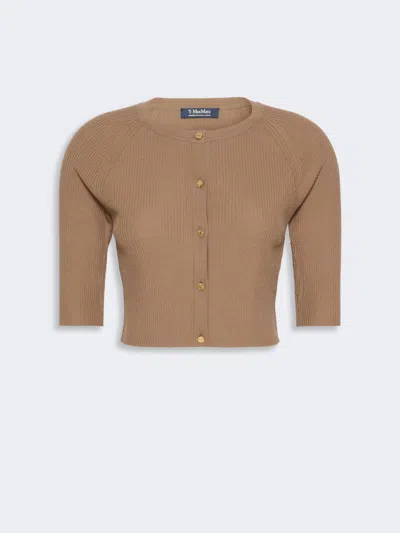 Max Mara Cardigan Court En Fil De Laine In Brown