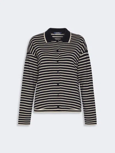 Max Mara Cardigan En Fil De Laine In Bleu Marine