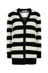 Max Mara Bold Black And White Striped V-neck Sweater With Button-down Front In Black