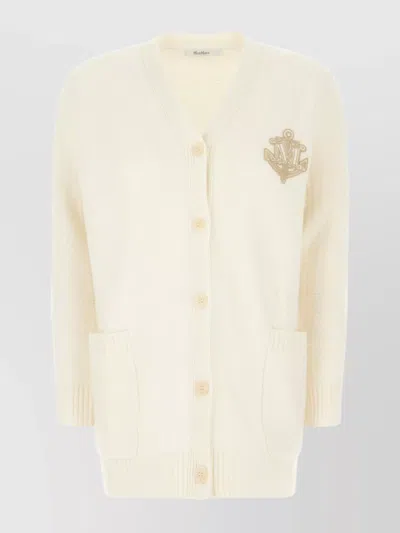 Max Mara Cardigan Front Pockets Wool Blend In Gold