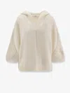 Max Mara Hooded Sweater With Button-detail Sleeves In Wool-cashmere Blend In Neutral
