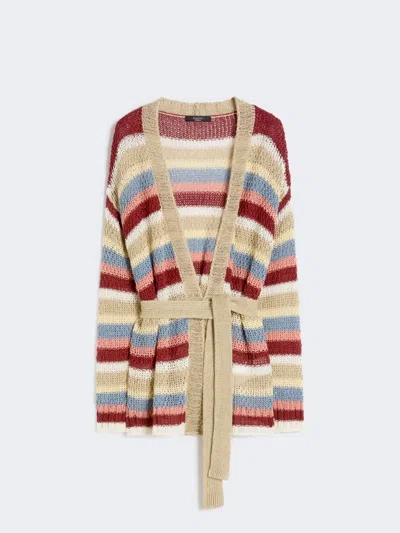 Max Mara Cardigan In Linen With Cherry Woman Belt In Other