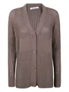 Max Mara Longline V-neck Sheer Knit Cardigan In Brown