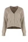 Max Mara Cardigan In Wool And Cashmere With Braids In Gold