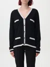 Max Mara V-neck Button-down Sweater With Contrasting Trim In Weiss