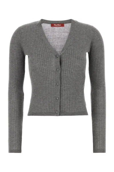 Max Mara Studio Dark Grey Silk Blend Potus Cardigan In Gray