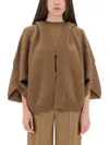Max Mara 'vals' Brown Cardigan With Fixed Hood And Ribbed Trims In Wool And Cashmere Woman