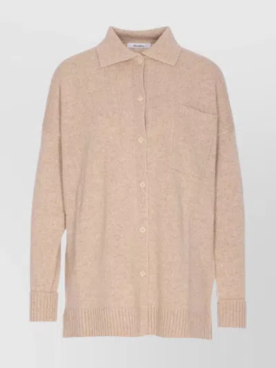 Max Mara Cardigan With Polo Collar And Pocket In Neutral