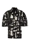Max Mara Carella Abstract-print Puff-sleeve Collared Shirt In White/black