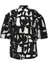 Max Mara Carella Abstract-print Puff-sleeve Collared Shirt In Black