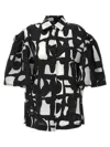 Max Mara Carella Abstract-print Puff-sleeve Collared Shirt In Black