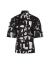 Max Mara Carella Abstract-print Puff-sleeve Collared Shirt In Black
