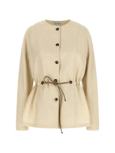 Max Mara Jacket Drawstring Waist Long Sleeves Round Neck In Multi