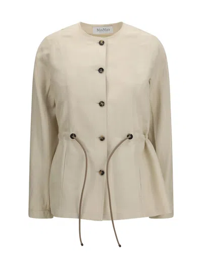 Max Mara Carezza Jacket In Linen And Silk Blend In Neutral