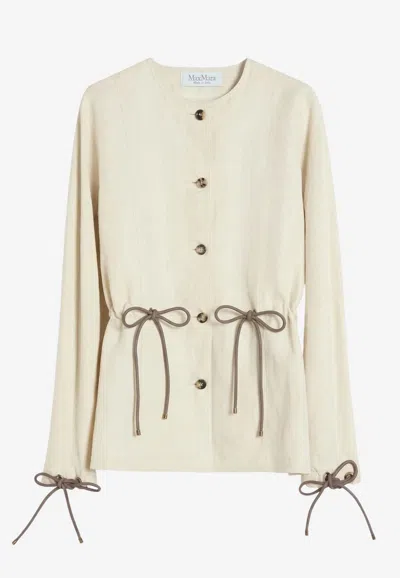Max Mara Carezza Linen-blend Buttoned Jacket In Neutral