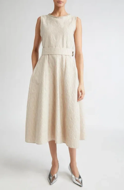 Max Mara Carmen Leaf Jacquard Belted Midi Dress