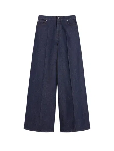 Max Mara Topstitching Pleated-front Denim Jeans In Blue