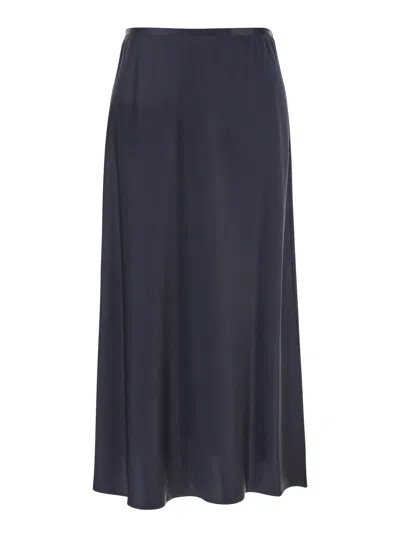 Max Mara 'carnet' Blue Midi Skirt With Elastic Waist In Silk Woman In Black
