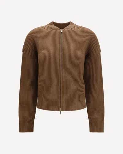 Max Mara Carnet Ribbed Cardigan In Brown
