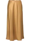 Max Mara Satin Midi Skirt Elastic Waistband In Brown
