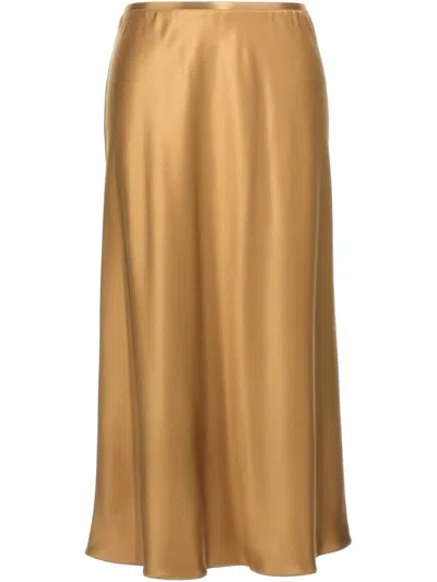 Max Mara Satin Midi Skirt Elastic Waistband In Gold