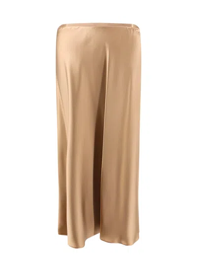 Max Mara Satin Midi Skirt Elastic Waistband In Gold