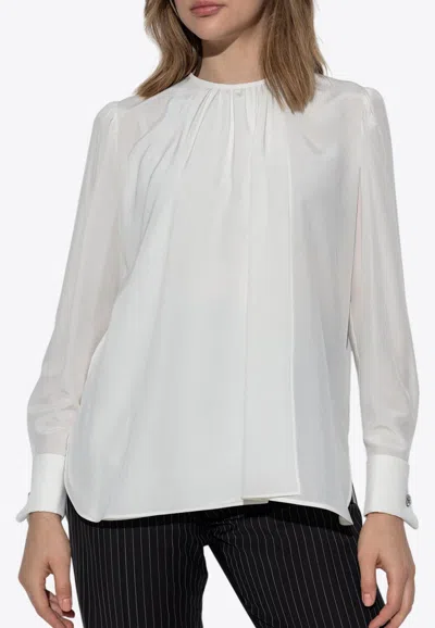 Max Mara Carol Draped Silk Blouse In White