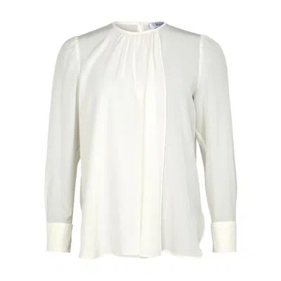 Max Mara Long-sleeved Pure Silk Georgette Shirt In White