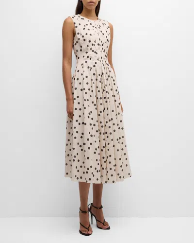 Max Mara Carol Polka-dot Sleeveless Pleated Midi Dress In Neutral