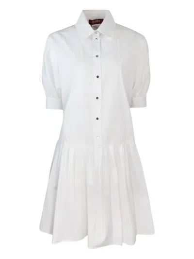 Max Mara Caronte Puff-sleeve Shirt Dress In White
